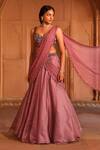 Buy_Niamh By Kriti_Wine Chiffon Embroidery Pre-draped Lehenga Saree With Beads Embellished Blouse _Online_at_Aza_Fashions