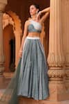 Buy_Niamh By Kriti_Grey Lycra Embellished Sequin Asymmetric Neck Ombre Lehenga Set _at_Aza_Fashions