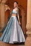 Buy_Niamh By Kriti_Grey Lycra Embellished Sequin Asymmetric Neck Ombre Lehenga Set _Online_at_Aza_Fashions