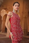 Niamh By Kriti_Red Organza And Net Embroidery Sequins Round Neck Kurta Palazzo Set _at_Aza_Fashions