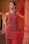 Buy_Niamh By Kriti_Red Organza And Net Embroidery Sequins Round Neck Kurta Palazzo Set 