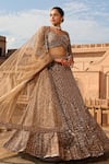 Buy_Niamh By Kriti_Gold Organza And Net Embroidery Pearls Crystal Trellis Bridal Lehenga Set _at_Aza_Fashions