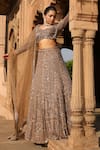 Niamh By Kriti_Gold Organza And Net Embroidery Pearls Crystal Trellis Bridal Lehenga Set _Online_at_Aza_Fashions