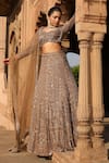 Buy_Niamh By Kriti_Gold Organza And Net Embroidery Pearls Crystal Trellis Bridal Lehenga Set _Online_at_Aza_Fashions