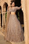 Shop_Niamh By Kriti_Gold Organza And Net Embroidery Pearls Crystal Trellis Bridal Lehenga Set _Online_at_Aza_Fashions