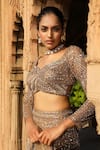 Buy_Niamh By Kriti_Gold Organza And Net Embroidery Pearls Crystal Trellis Bridal Lehenga Set 