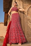 Buy_Niamh By Kriti_Red Silk Crepe Hand Embroidery Chevron High Neck Lehenga And Blouse Set _at_Aza_Fashions