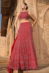 Niamh By Kriti_Red Silk Crepe Hand Embroidery Chevron High Neck Lehenga And Blouse Set _Online_at_Aza_Fashions