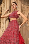 Shop_Niamh By Kriti_Red Silk Crepe Hand Embroidery Chevron High Neck Lehenga And Blouse Set _Online_at_Aza_Fashions