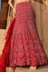 Niamh By Kriti_Red Silk Crepe Hand Embroidery Chevron High Neck Lehenga And Blouse Set _at_Aza_Fashions