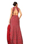 Buy_Niamh By Kriti_Red Silk Crepe Hand Embroidery Chevron High Neck Lehenga And Blouse Set 