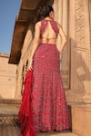 Shop_Niamh By Kriti_Red Silk Crepe Hand Embroidery Chevron High Neck Lehenga And Blouse Set _at_Aza_Fashions