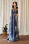 Buy_Pasha India_Blue Swiss Satin Print Iris Bloom Sweetheart Neck Saavan Kali Lehenga Set _Online_at_Aza_Fashions