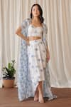 Buy_Pasha India_White Swiss Satin Print Morning Glory Sweetheart Neck Cape Draped Skirt Set _at_Aza_Fashions