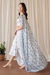 Shop_Pasha India_White Swiss Satin Print Morning Glory Sweetheart Neck Cape Draped Skirt Set _Online_at_Aza_Fashions