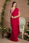 Buy_PREETI MEHTA_Red Georgette Viscose 60% And Pleated Pre-draped Saree With Pearl Collar Blouse _at_Aza_Fashions