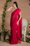 PREETI MEHTA_Red Georgette Viscose 60% And Pleated Pre-draped Saree With Pearl Collar Blouse _Online_at_Aza_Fashions