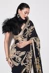 Shop_Varun Bahl_Black Georgette Printed Sequins V Neck Saree With Bead Embroidered Blouse _Online_at_Aza_Fashions