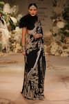 Varun Bahl_Black Georgette Printed Sequins V Neck Saree With Bead Embroidered Blouse _at_Aza_Fashions