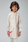 Bal Bachche By Rohit Bal_Ivory Chanderi Printed Leaf Flamingo Kurta Set_Online_at_Aza_Fashions