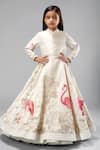 Bal Bachche By Rohit Bal_Ivory Chanderi Printed Swan Anarkali Set_at_Aza_Fashions