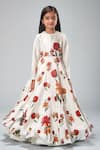 Bal Bachche By Rohit Bal_Ivory Chanderi Printed Botanical Anarkali Set _at_Aza_Fashions