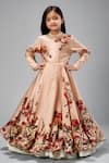 Buy_Bal Bachche By Rohit Bal_Beige Chanderi Printed Flower Anarkali Set _Online_at_Aza_Fashions