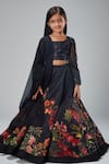 Buy_Bal Bachche By Rohit Bal_Black Chanderi Printed Botanical Lehenga Set _at_Aza_Fashions