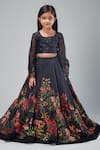 Bal Bachche By Rohit Bal_Black Chanderi Printed Botanical Lehenga Set_at_Aza_Fashions