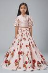 Bal Bachche By Rohit Bal_Pink Chanderi Printed Bouquet Lehenga Set _at_Aza_Fashions