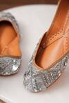 Shop_Jutti Express_Grey Sequin Coin And Ghungroo Embellished Juttis _at_Aza_Fashions