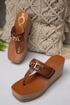 Jutti Express_Brown Metal Buckle Embellished Toe Ring Wedges _Online_at_Aza_Fashions