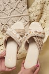 Shop_Jutti Express_Off White Thread Tassels Boho And Pearl Embellished Cross Strap Flats _Online_at_Aza_Fashions