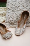 Shop_Jutti Express_Off White Cowrie Shells Embellished Boho Juttis _Online_at_Aza_Fashions