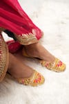 Buy_Jutti Express_Yellow Ghungroo And Gota Lace Bloom Embellished Juttis _at_Aza_Fashions