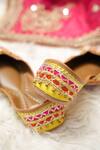 Jutti Express_Yellow Ghungroo And Gota Lace Bloom Embellished Juttis _Online_at_Aza_Fashions