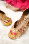 Buy_Jutti Express_Yellow Ghungroo And Gota Lace Bloom Embellished Juttis _Online_at_Aza_Fashions