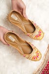 Jutti Express_Yellow Ghungroo And Gota Lace Bloom Embellished Juttis _at_Aza_Fashions