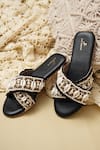 Buy_Jutti Express_Black Cowrie Shells And Pearl Embellished Cross Strap Flats _at_Aza_Fashions