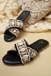 Shop_Jutti Express_Black Cowrie Shells And Pearl Embellished Cross Strap Flats _at_Aza_Fashions