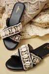 Jutti Express_Black Cowrie Shells And Pearl Embellished Cross Strap Flats _Online_at_Aza_Fashions