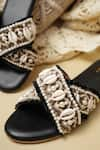 Shop_Jutti Express_Black Cowrie Shells And Pearl Embellished Cross Strap Flats _Online_at_Aza_Fashions