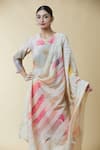 Shop_Samyukta Singhania_Beige Silk Blend Flower V Neck Print Straight Kurta Set _Online_at_Aza_Fashions