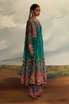 Rajdeep Ranawat_Green Silk Printed Tribal Round Panelled A-line Kurta _at_Aza_Fashions