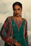 Shop_Rajdeep Ranawat_Green Silk Printed Tribal Round Panelled A-line Kurta 