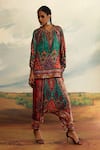 Buy_Rajdeep Ranawat_Grey Silk Printed Tribal Band Poncho Tunic _at_Aza_Fashions