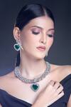 Buy_Moh-Maya By Disha Khatri_Silver Plated Zari Zircon And Emerald Stone Embellished Necklace Set _at_Aza_Fashions