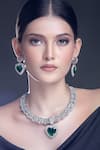 Moh-Maya By Disha Khatri_Silver Plated Zari Zircon And Emerald Stone Embellished Necklace Set _at_Aza_Fashions