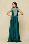 Buy_Amit Aggarwal_Emerald Green Embellished Metallic Band Collar Dress _at_Aza_Fashions