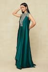 Buy_Amit Aggarwal_Emerald Green Embellished Metallic Band Collar Dress _Online_at_Aza_Fashions